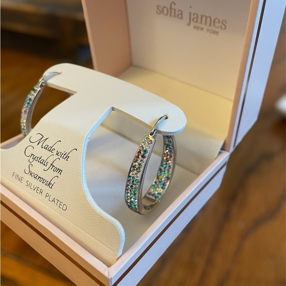 Multi-colored Swarovski Crystal Silver Earrings by Sophia James NIB